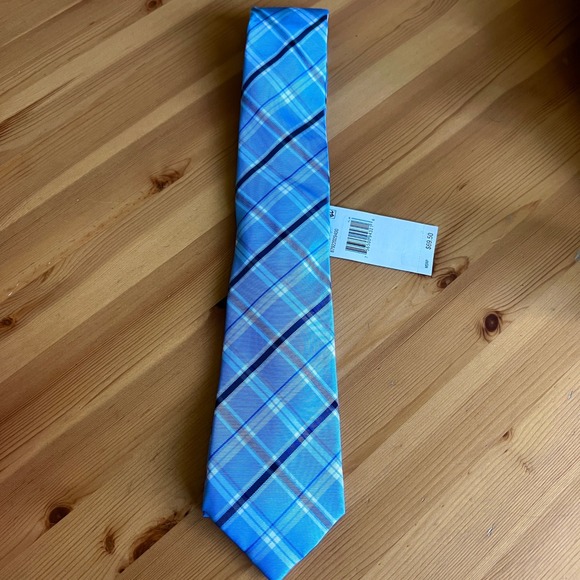 Tommy Hilfiger Plaid Tie Blue White Black Patterned Necktie Business MSRP $69.50 - Picture 1 of 4